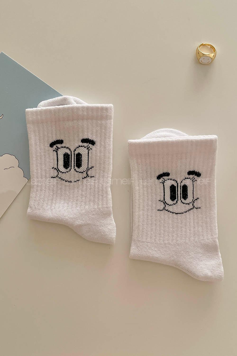 Lamelif Gülümseyen Yüz Beyaz Çorap