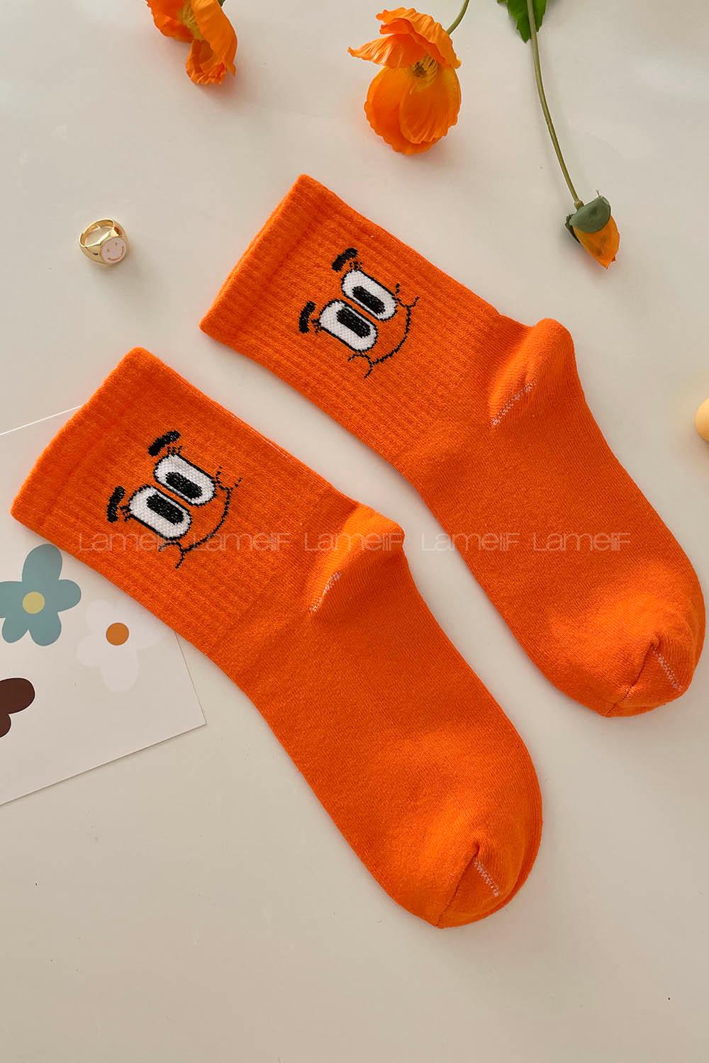 Lamelif Gülümseyen Yüz Turuncu Çorap