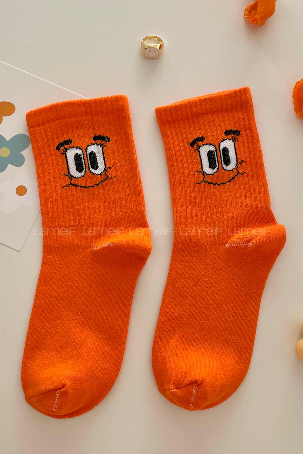 Lamelif Gülümseyen Yüz Turuncu Çorap