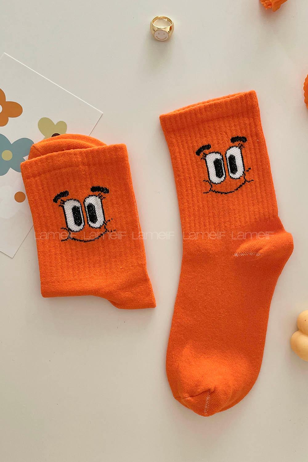Lamelif Gülümseyen Yüz Turuncu Çorap