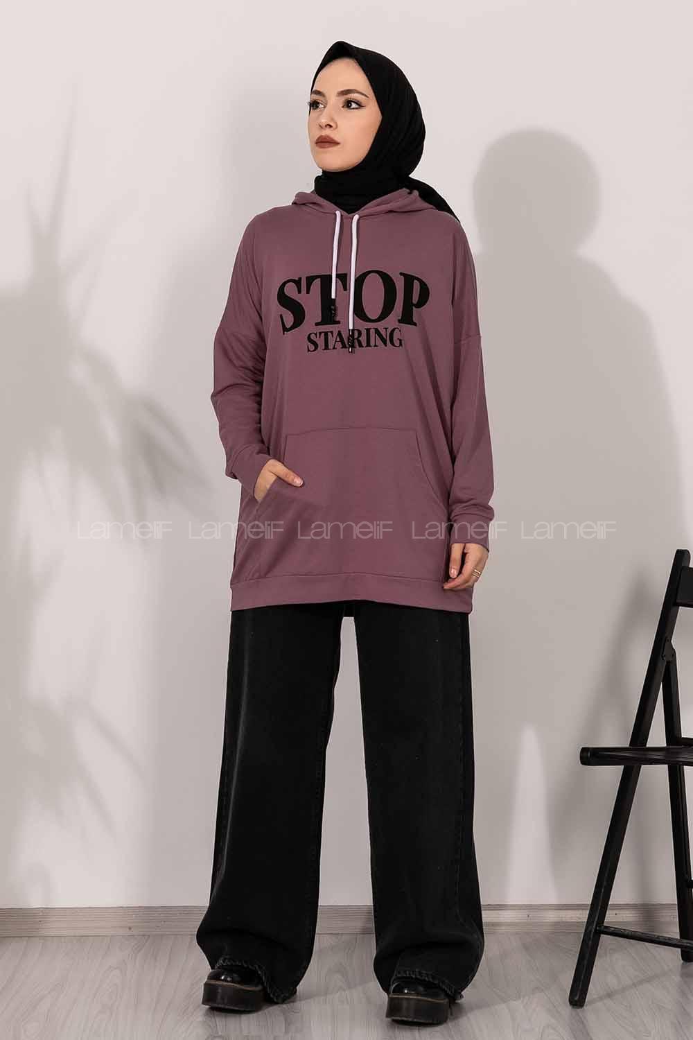 Modalamelif Stop Yazı Baskılı Sweat Mor