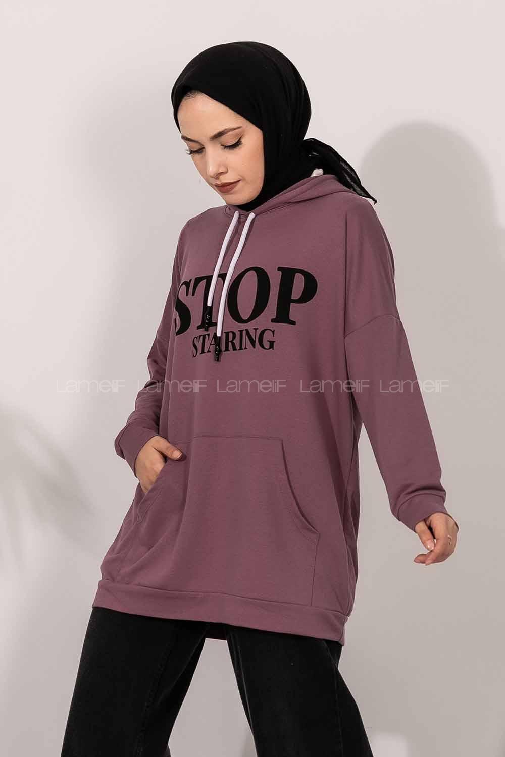 Modalamelif Stop Yazı Baskılı Sweat Mor