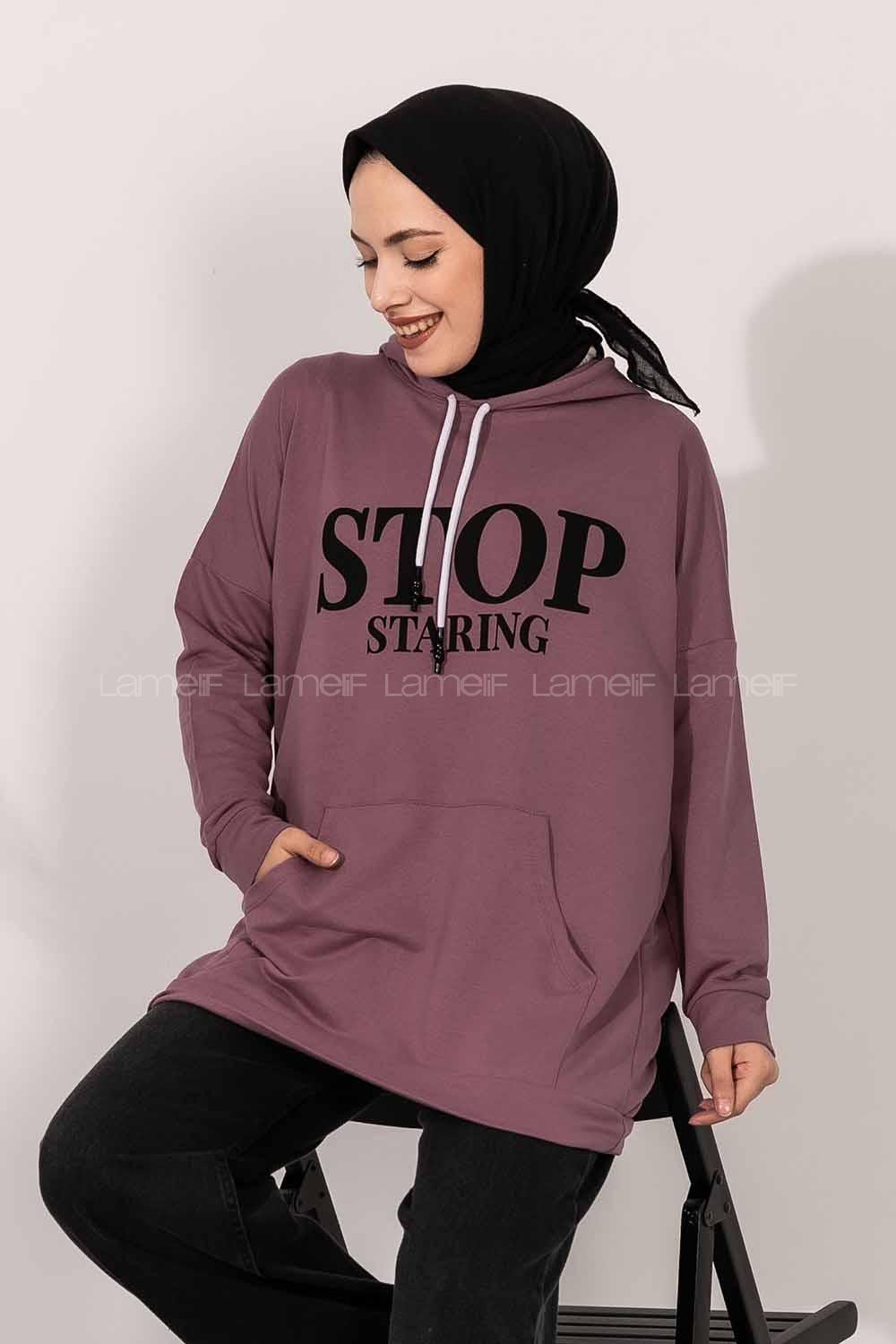 Modalamelif Stop Yazı Baskılı Sweat Mor