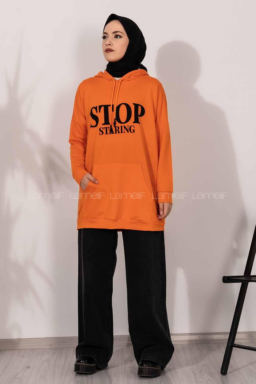 Modalamelif Stop Yazı Baskılı Sweat Oranj