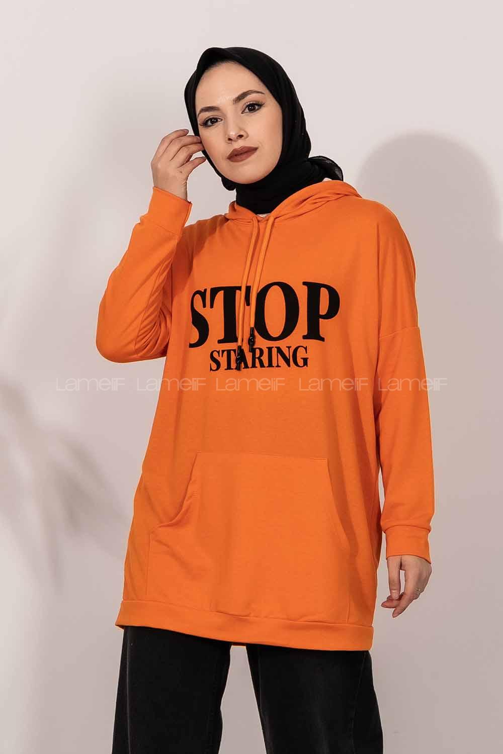 Modalamelif Stop Yazı Baskılı Sweat Oranj