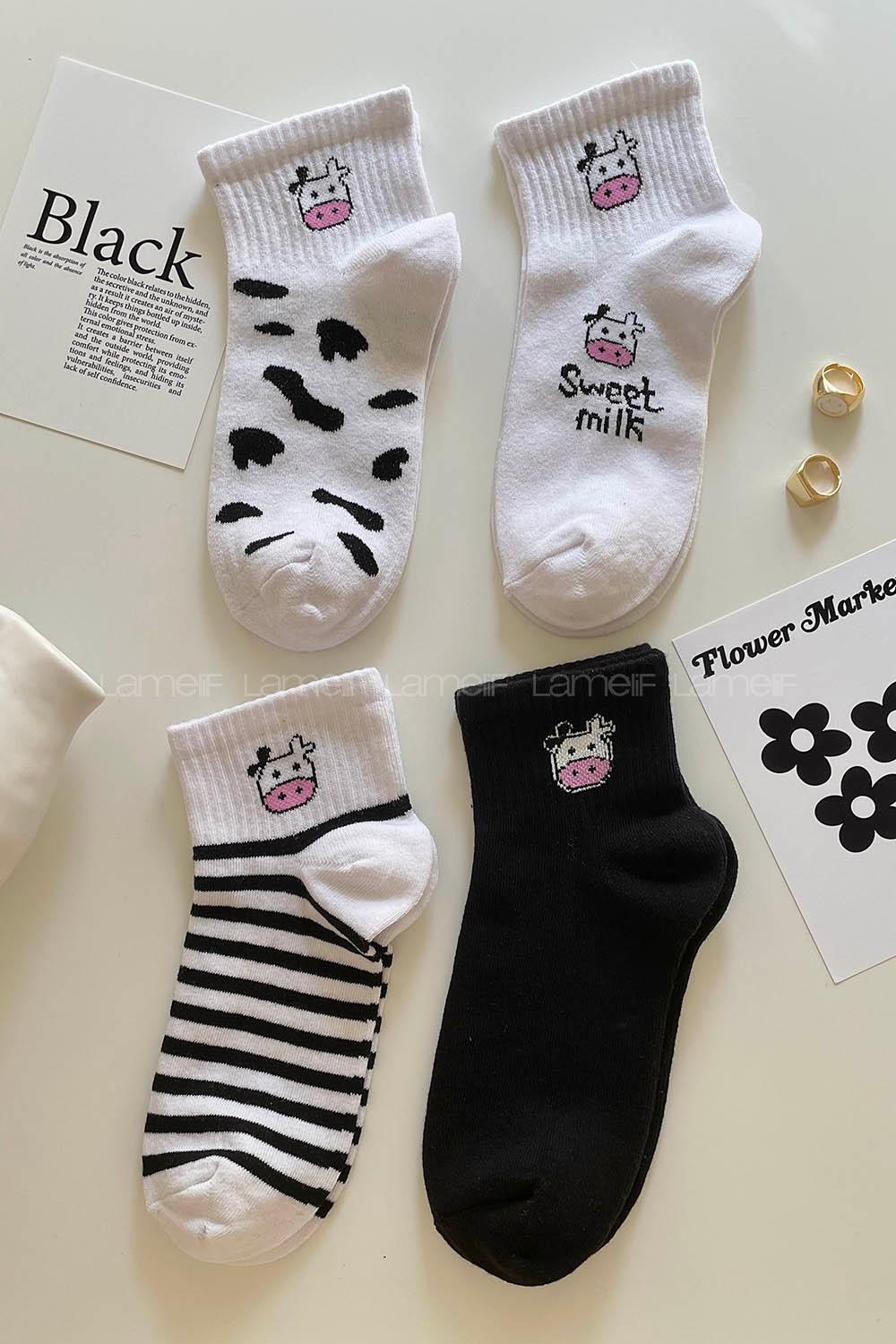 Modalamelif Sweet Milk Desenli Çorap 4lü Set