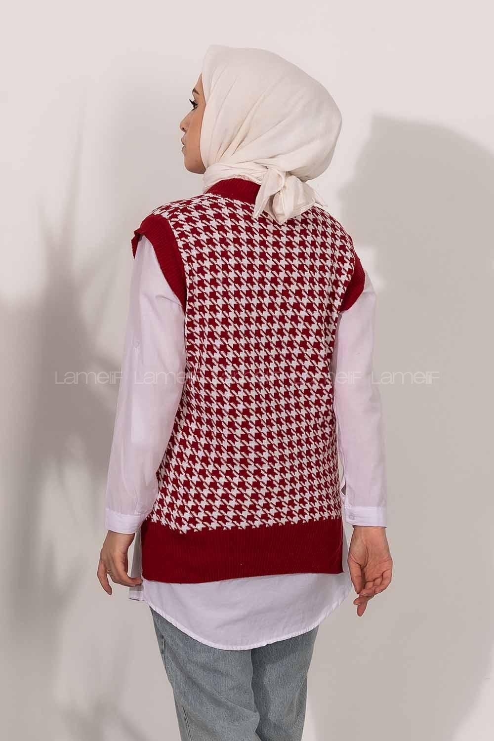 Modalamelif V Yaka Kazayak Desenli Süveter Kırmızı