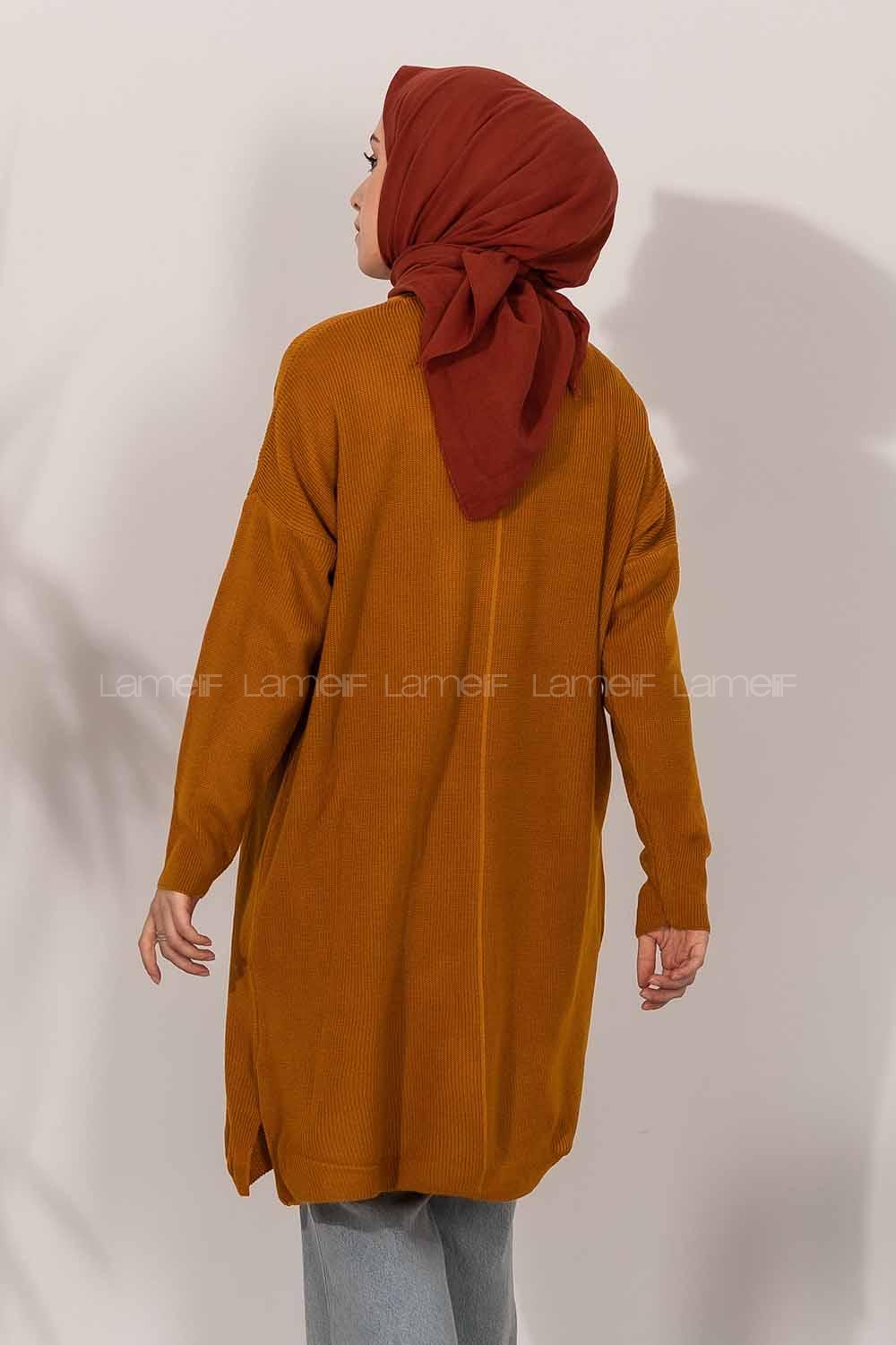 Modalamelif  Yarım Boğazlı Yırtmaç Detaylı Salaş Tunik Camel