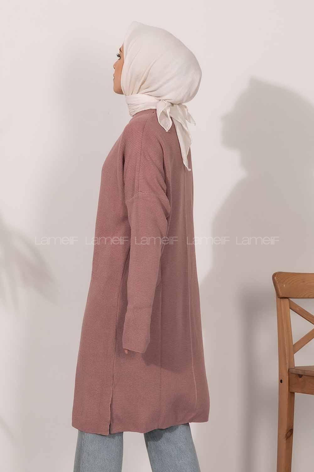 Modalamelif  Yarım Boğazlı Yırtmaç Detaylı Salaş Tunik Eflatun