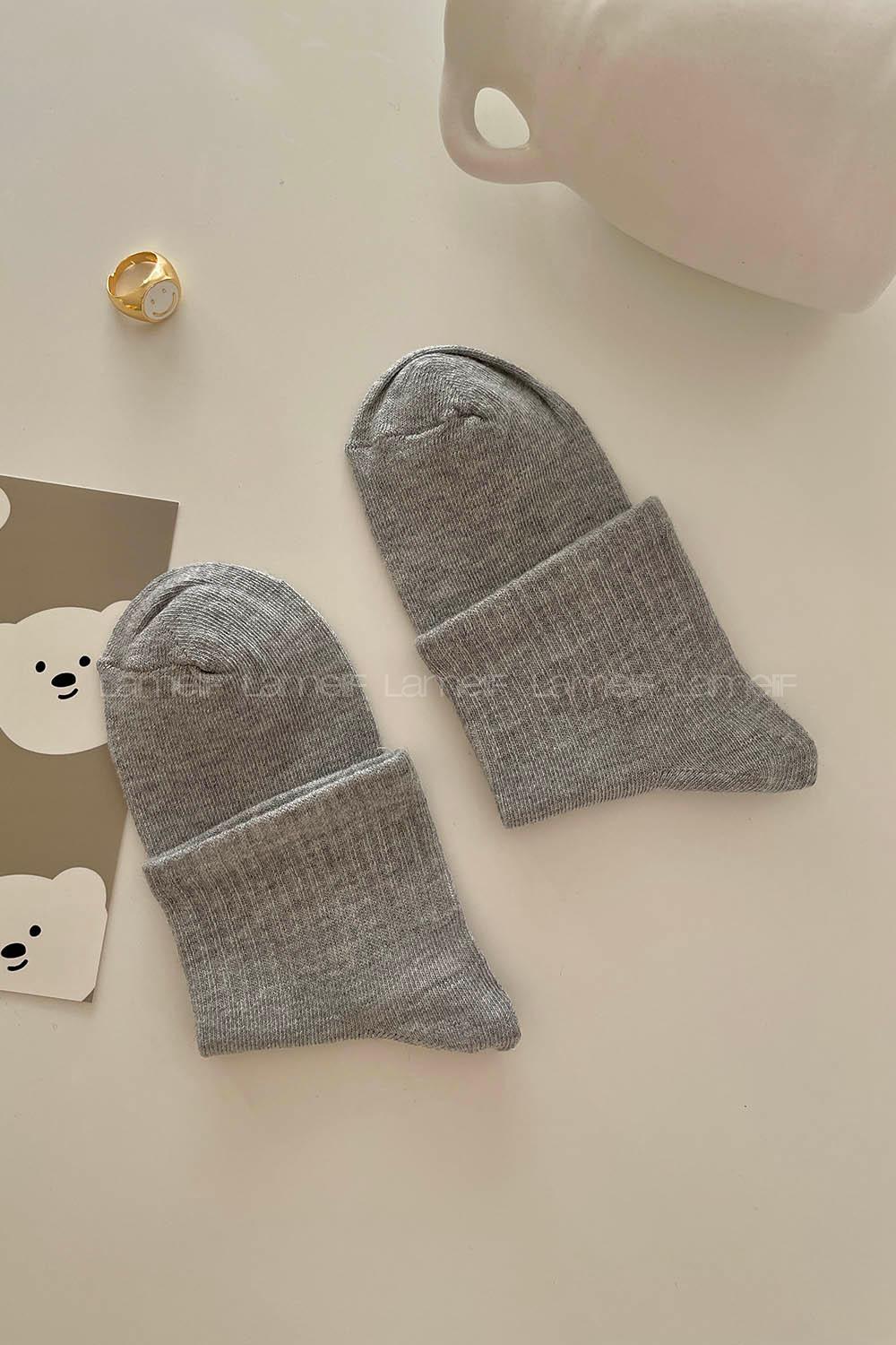 Lamelif Yarım Kolej Çorap Gri