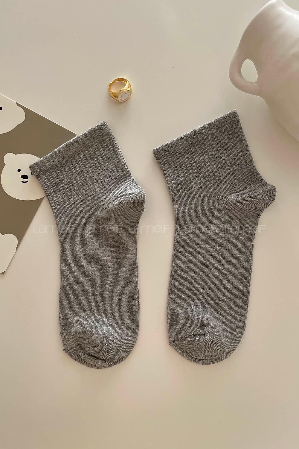 Lamelif Yarım Kolej Çorap Gri