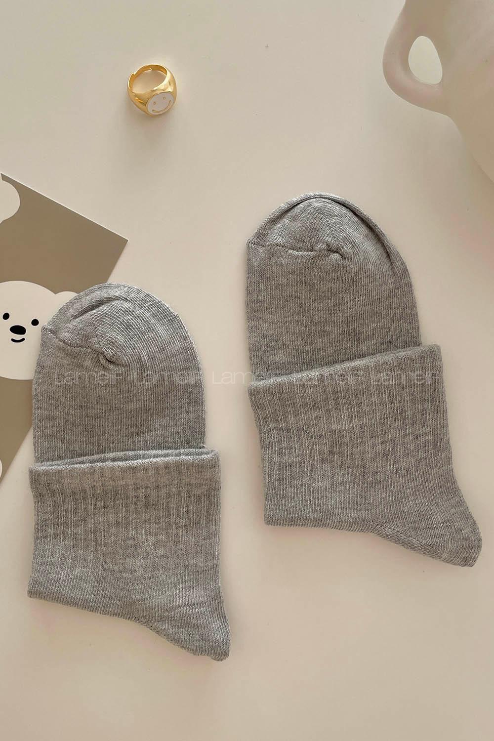 Lamelif Yarım Kolej Çorap Gri