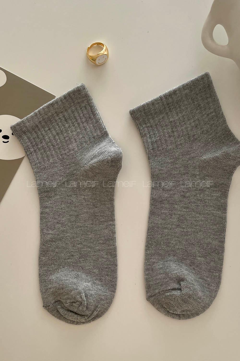 Lamelif Yarım Kolej Çorap Gri