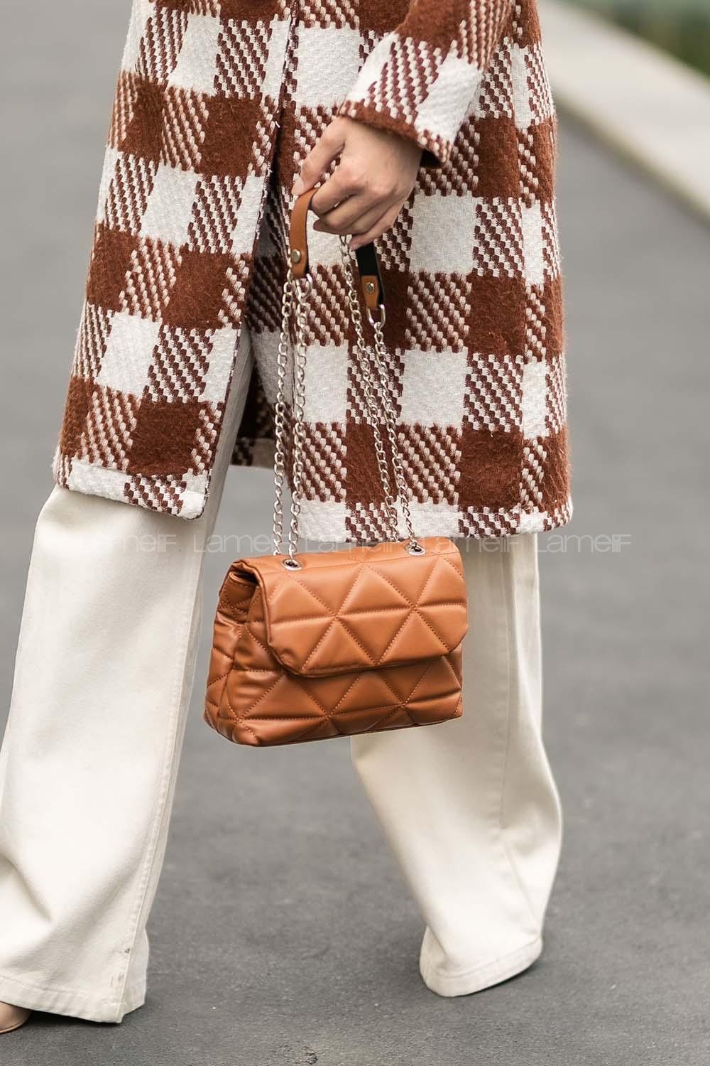 Modalamelif Zincir Askılı İki Bölmeli Çanta Taba