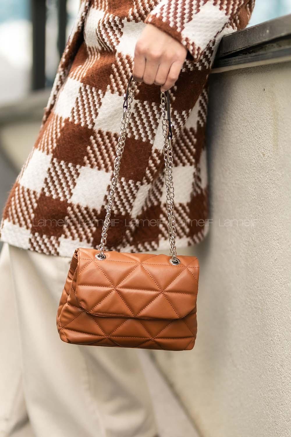 Modalamelif Zincir Askılı İki Bölmeli Çanta Taba