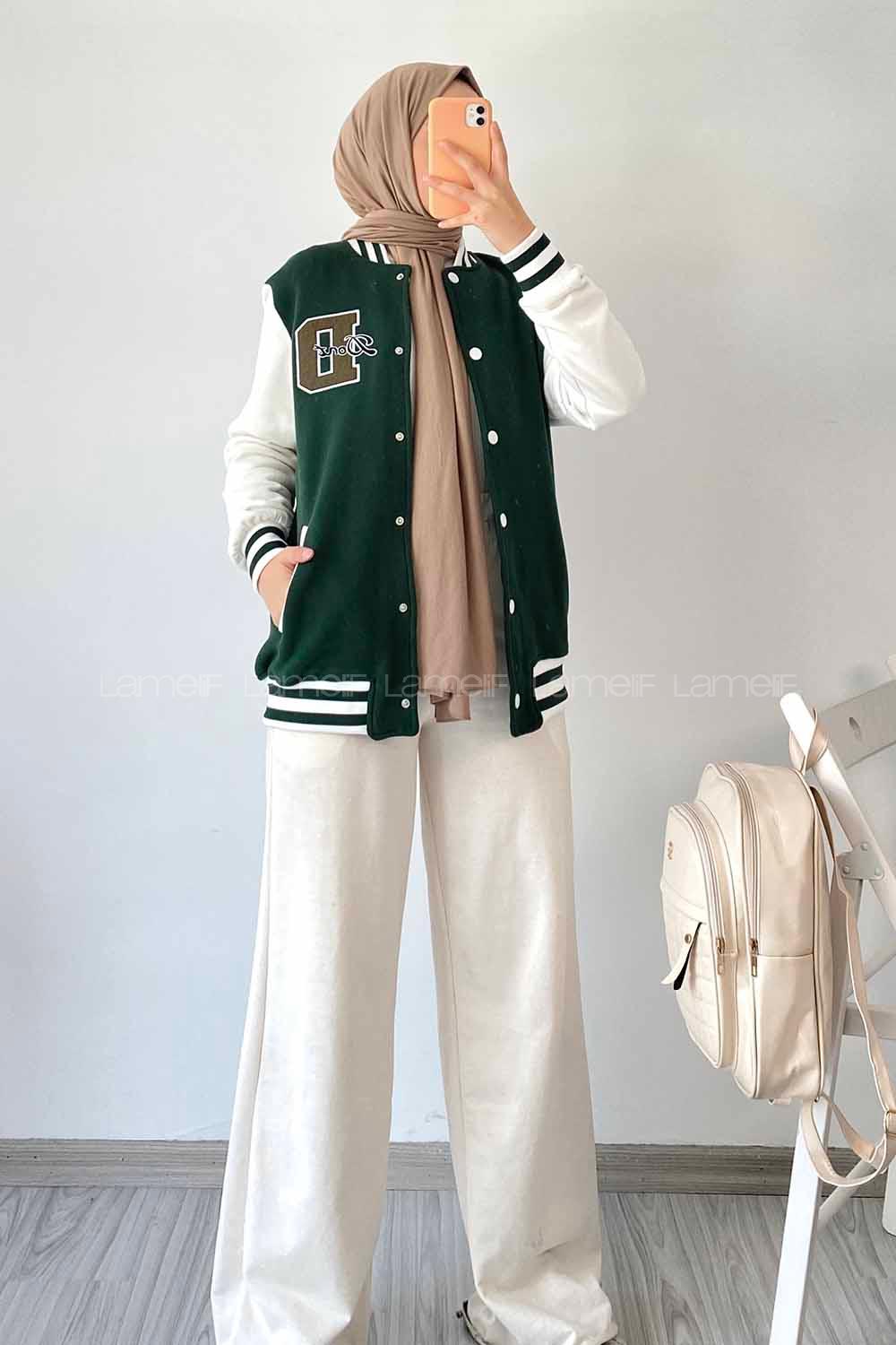 Modalamelif D Nakışlı Sırt Nakış İşlemeli Kolej Ceket Yeşil