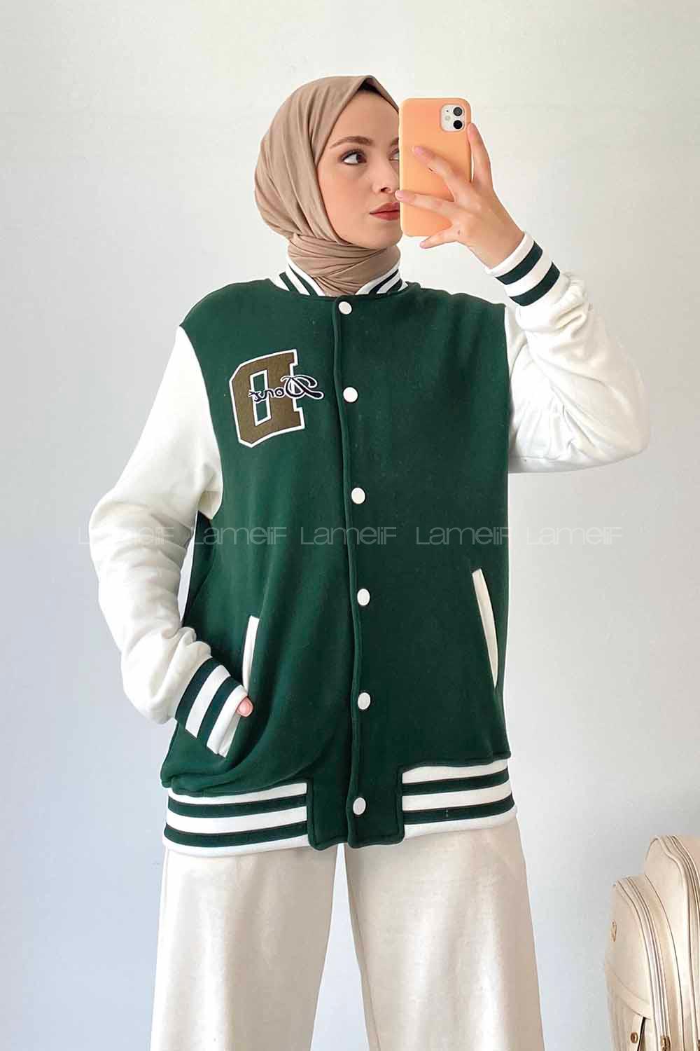 Modalamelif D Nakışlı Sırt Nakış İşlemeli Kolej Ceket Yeşil