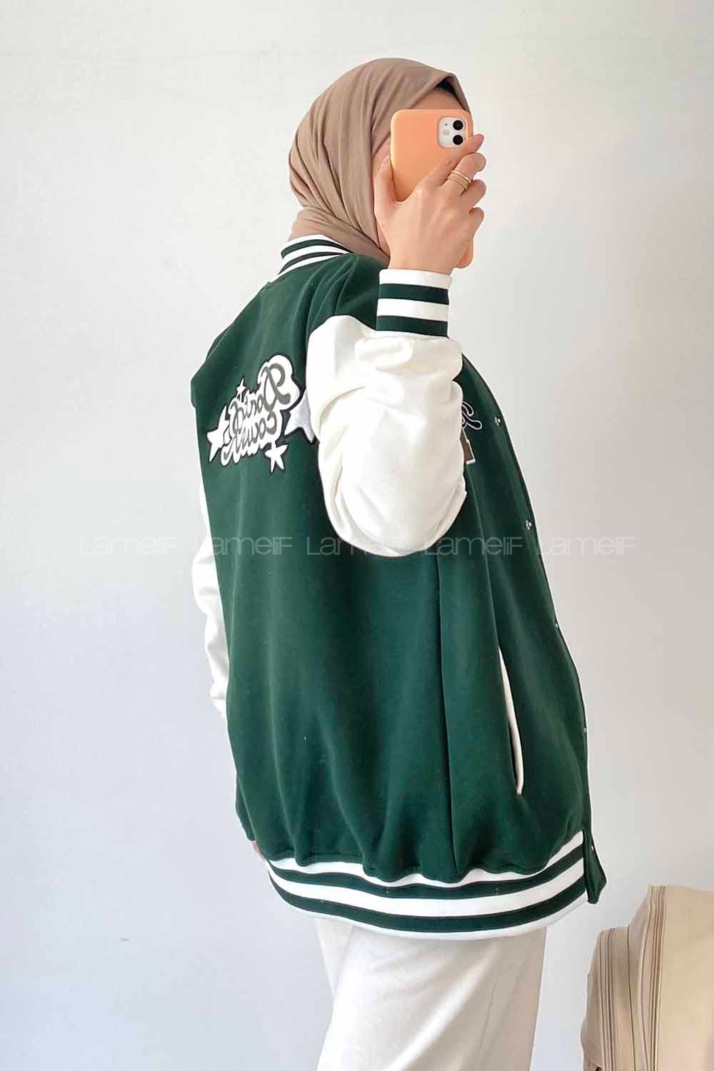 Modalamelif D Nakışlı Sırt Nakış İşlemeli Kolej Ceket Yeşil