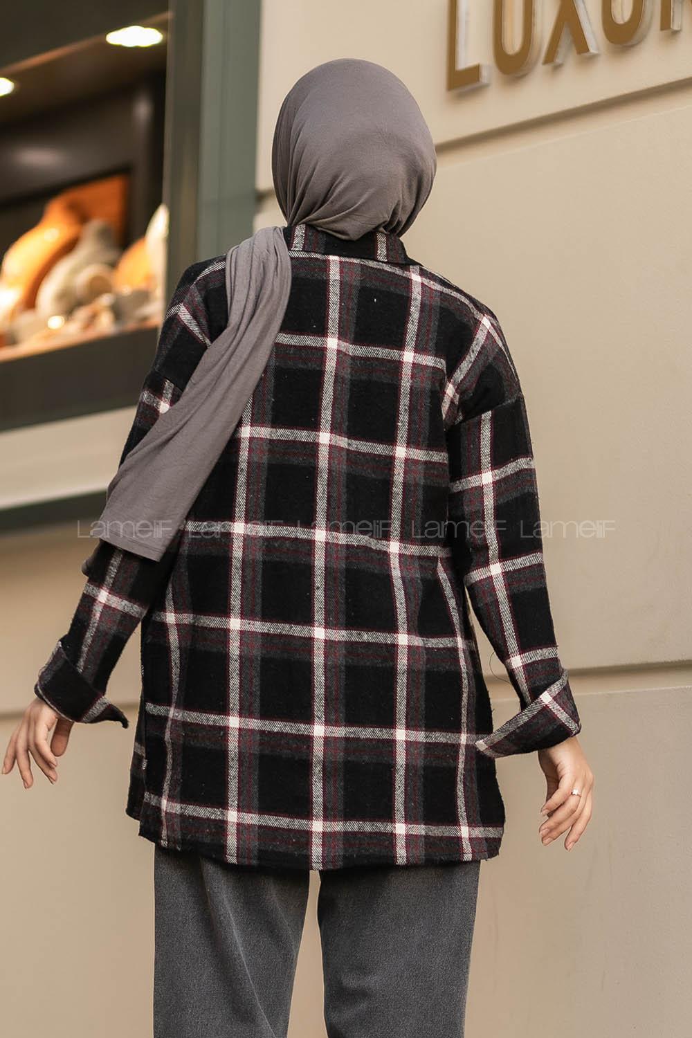 Modalamelif Ekose Desenli Çift Cepli Oduncu Gömlek Antrasit-Kırmızı