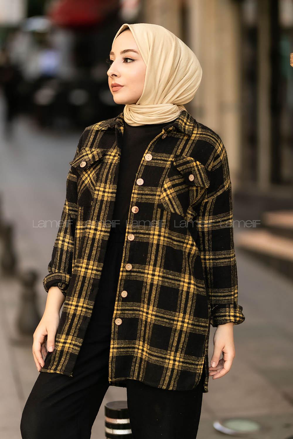 Modalamelif Ekose Desenli Çift Cepli Oduncu Gömlek Siyah-Sarı