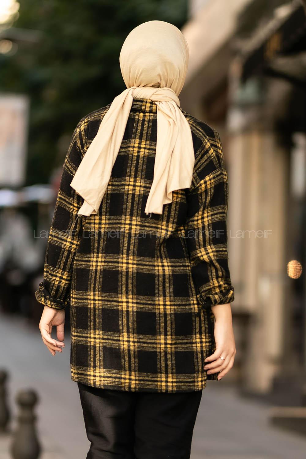 Modalamelif Ekose Desenli Çift Cepli Oduncu Gömlek Siyah-Sarı