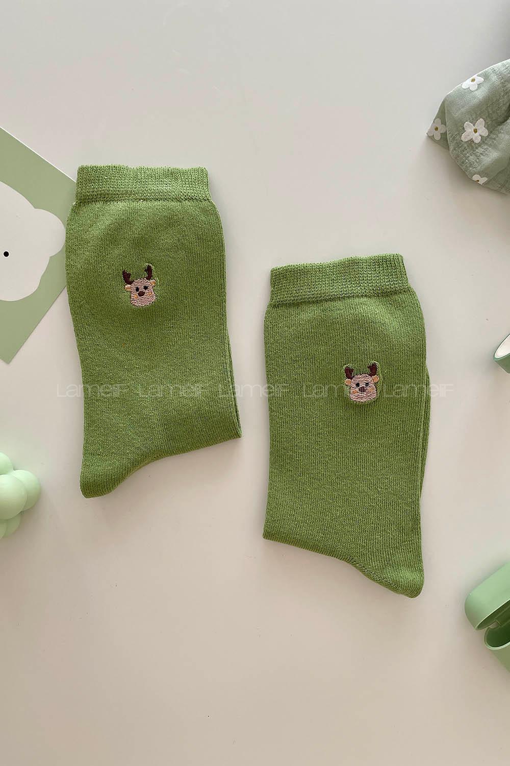 Modalamelif Figürlü Nakış İşlemeli Soket Çorap Yeşil