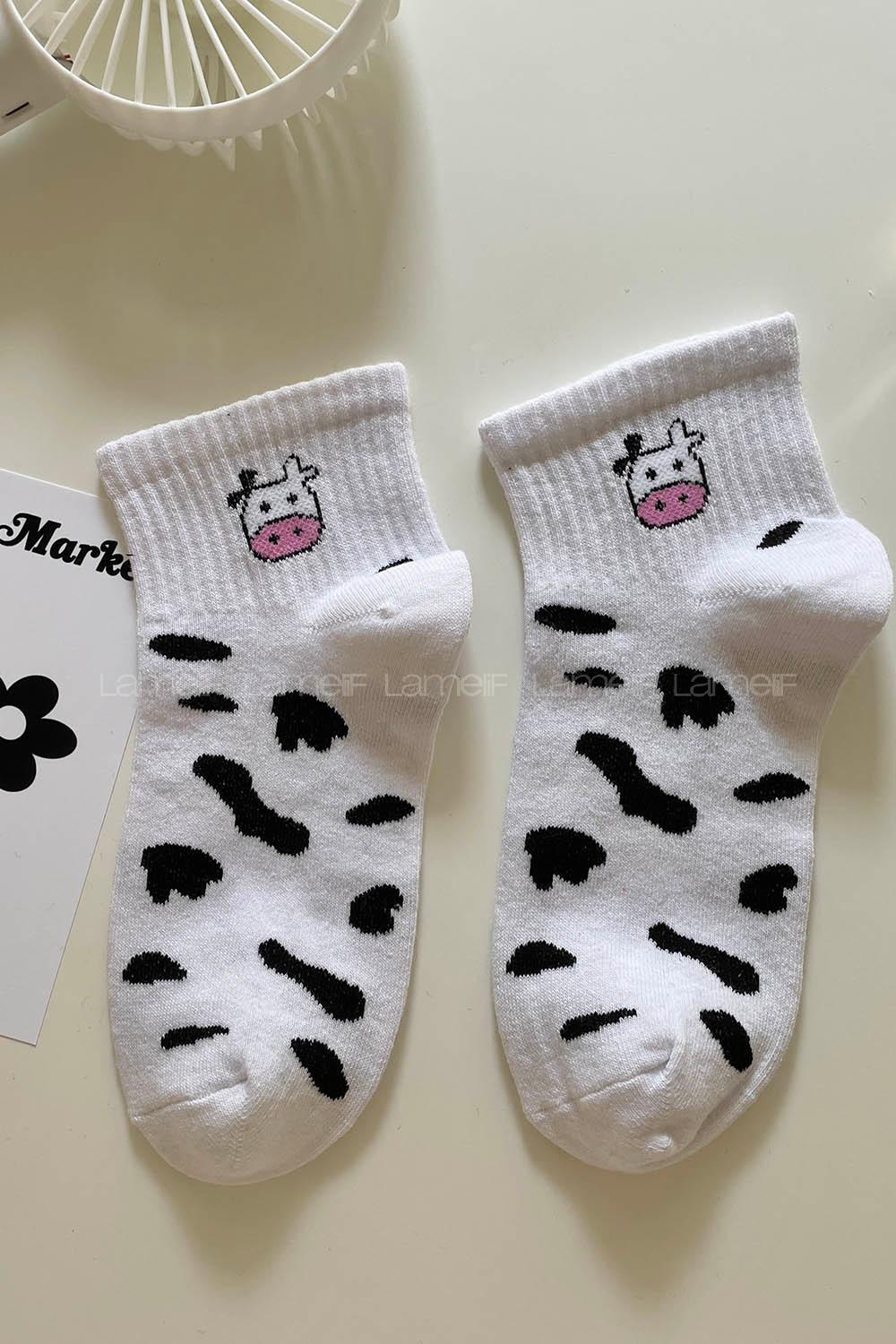 Lamelif İnek Desenli Tenis Çorap