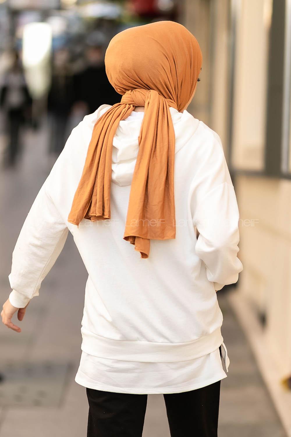 Modalamelif Kapüşonlu London Baskılı Kanguru Cepli Sweat Beyaz