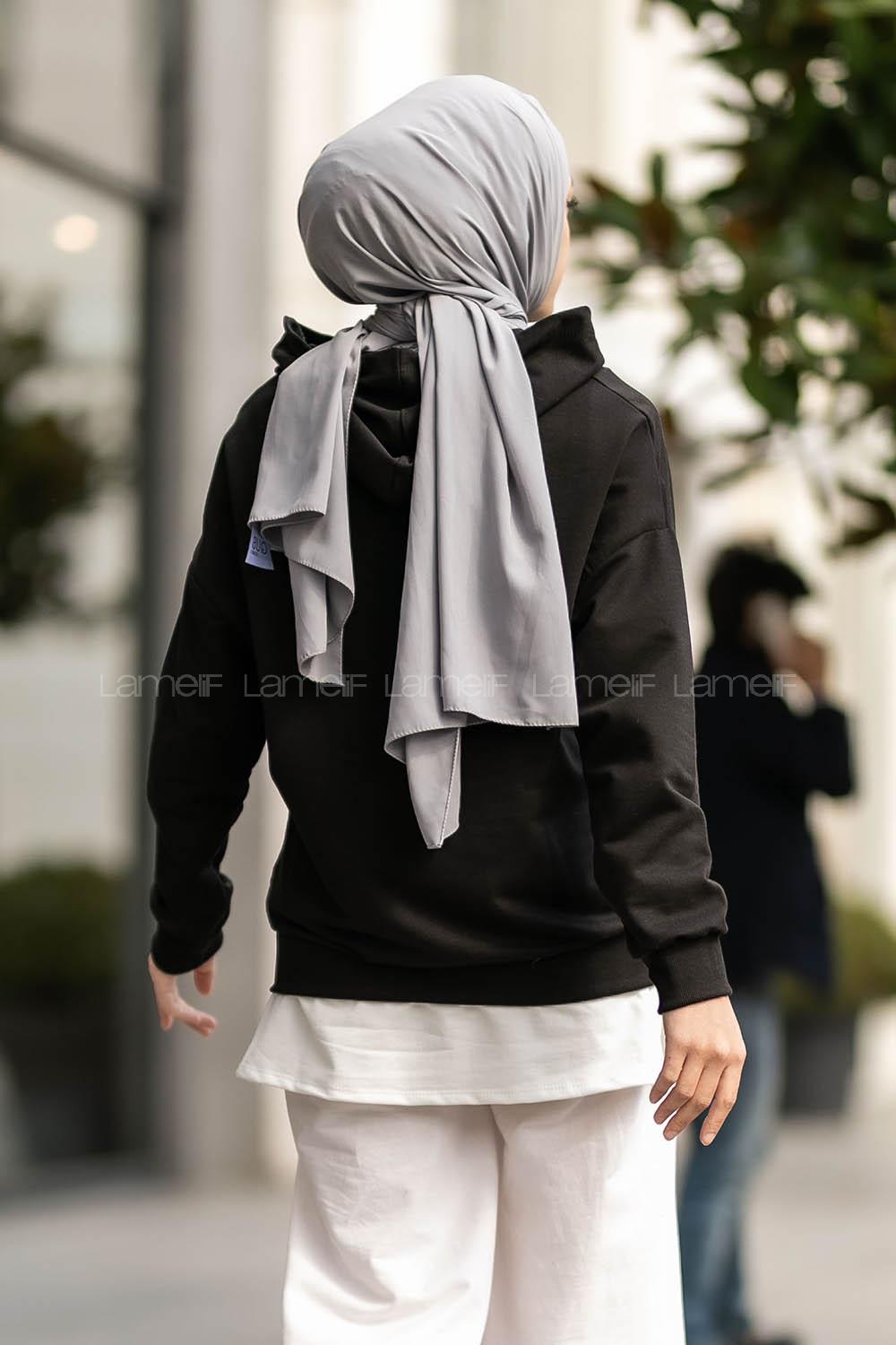 Modalamelif Kapüşonlu London Baskılı Kanguru Cepli Sweat Siyah