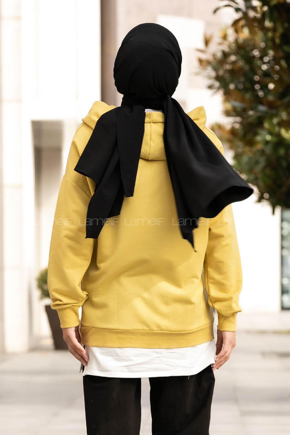 Modalamelif Kapüşonlu London Baskılı Kanguru Cepli Sweat Yağ Yeşili