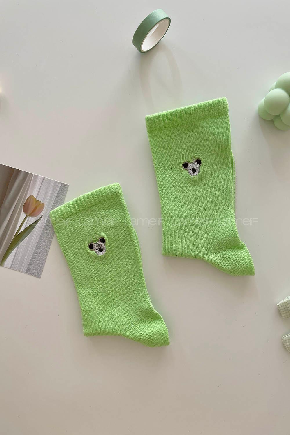 Modalamelif Koala Nakış İşlemeli Tenis Çorap Yeşil