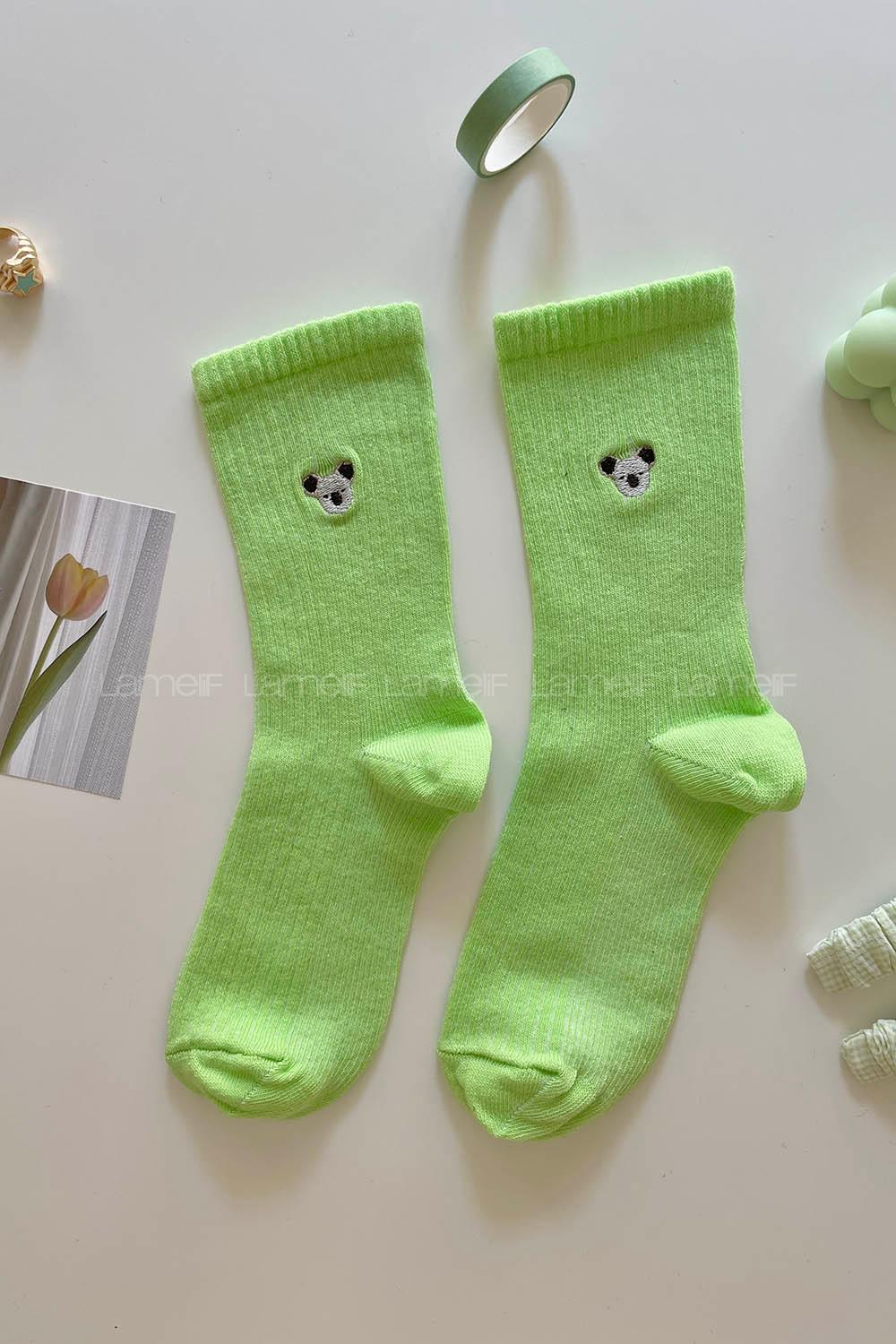 Modalamelif Koala Nakış İşlemeli Tenis Çorap Yeşil
