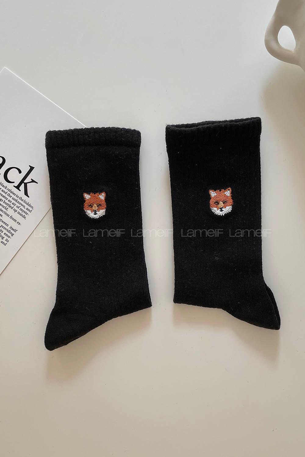 Modalamelif Koca Tilki Nakış İşlemeli Tenis Çorap Siyah