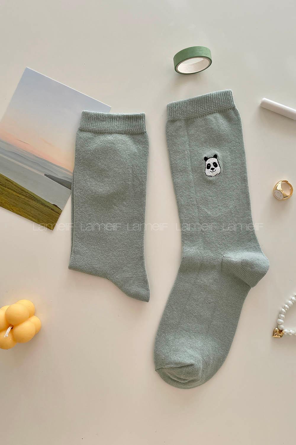 Modalamelif Panda Nakış İşlemeli Soket Çorap Gri