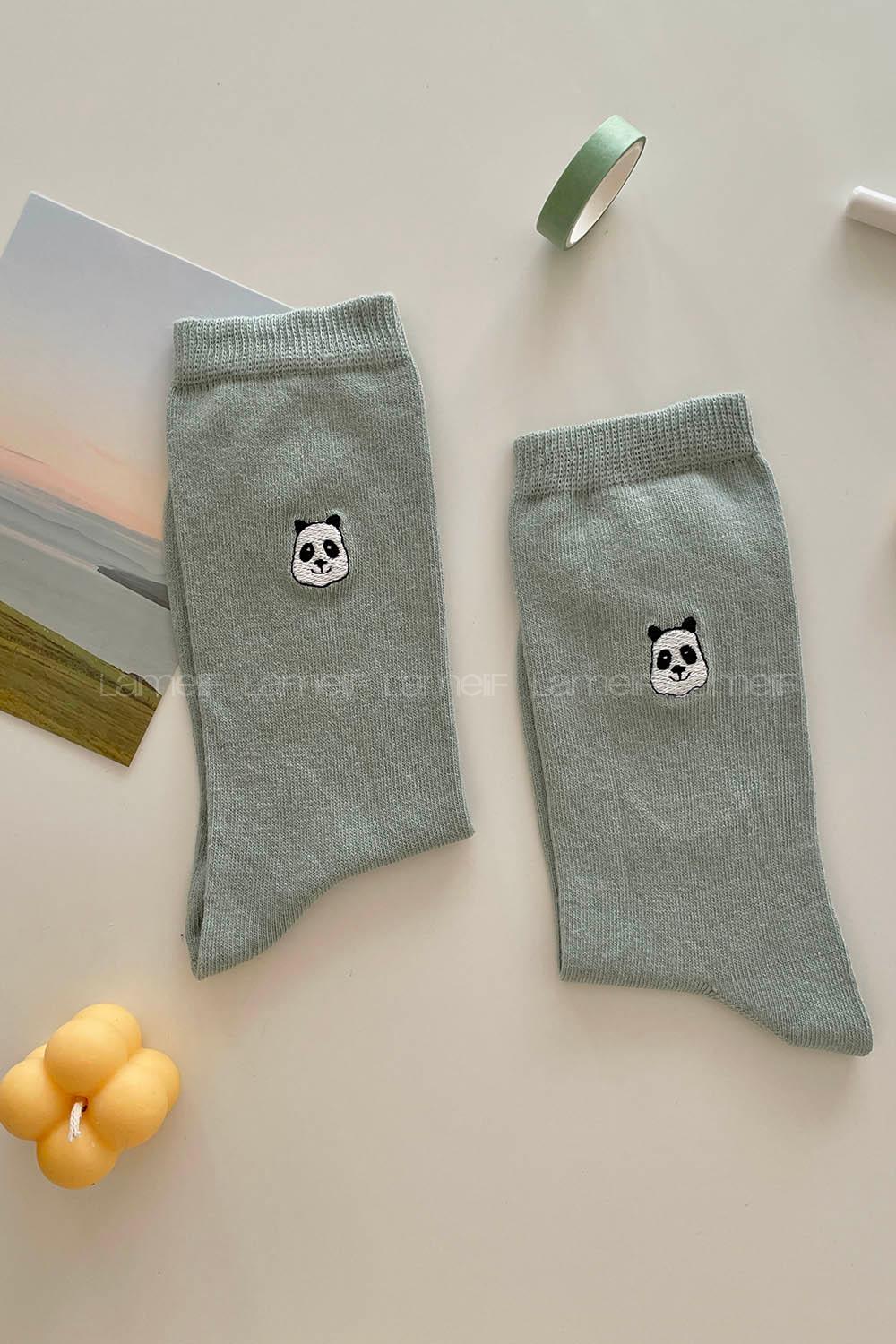 Modalamelif Panda Nakış İşlemeli Soket Çorap Gri