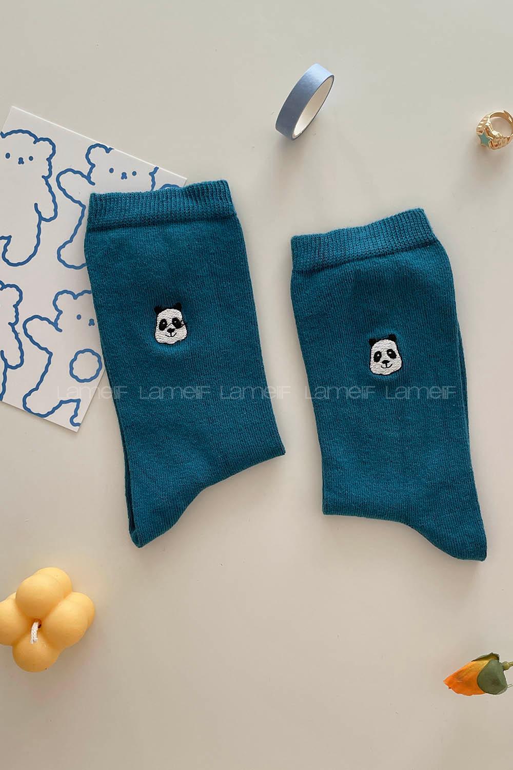 Modalamelif Panda Nakış İşlemeli Soket Çorap İndigo