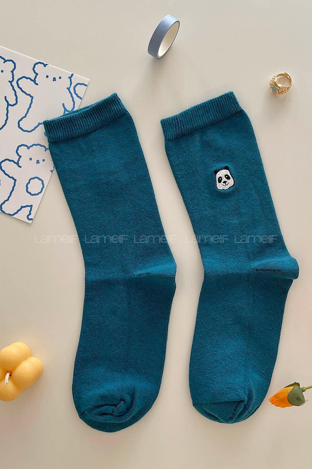 Modalamelif Panda Nakış İşlemeli Soket Çorap İndigo