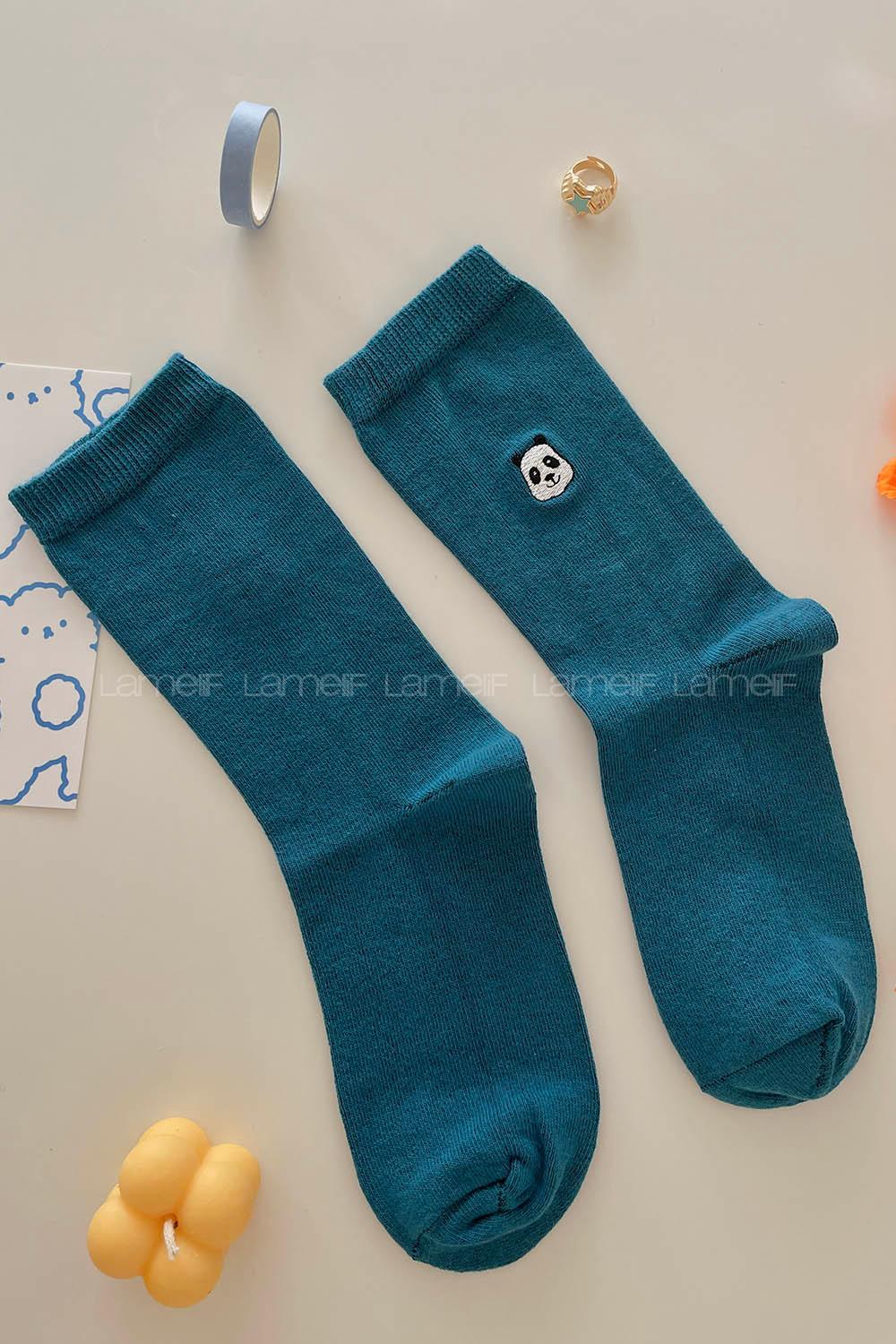 Modalamelif Panda Nakış İşlemeli Soket Çorap İndigo