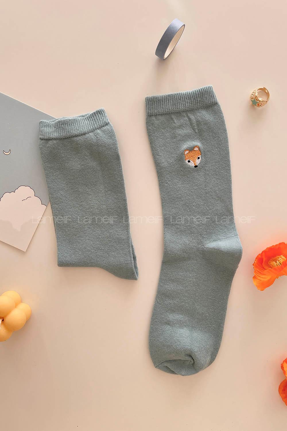 Modalamelif Tilki Nakış İşlemeli Soket Çorap Bebe Mavi