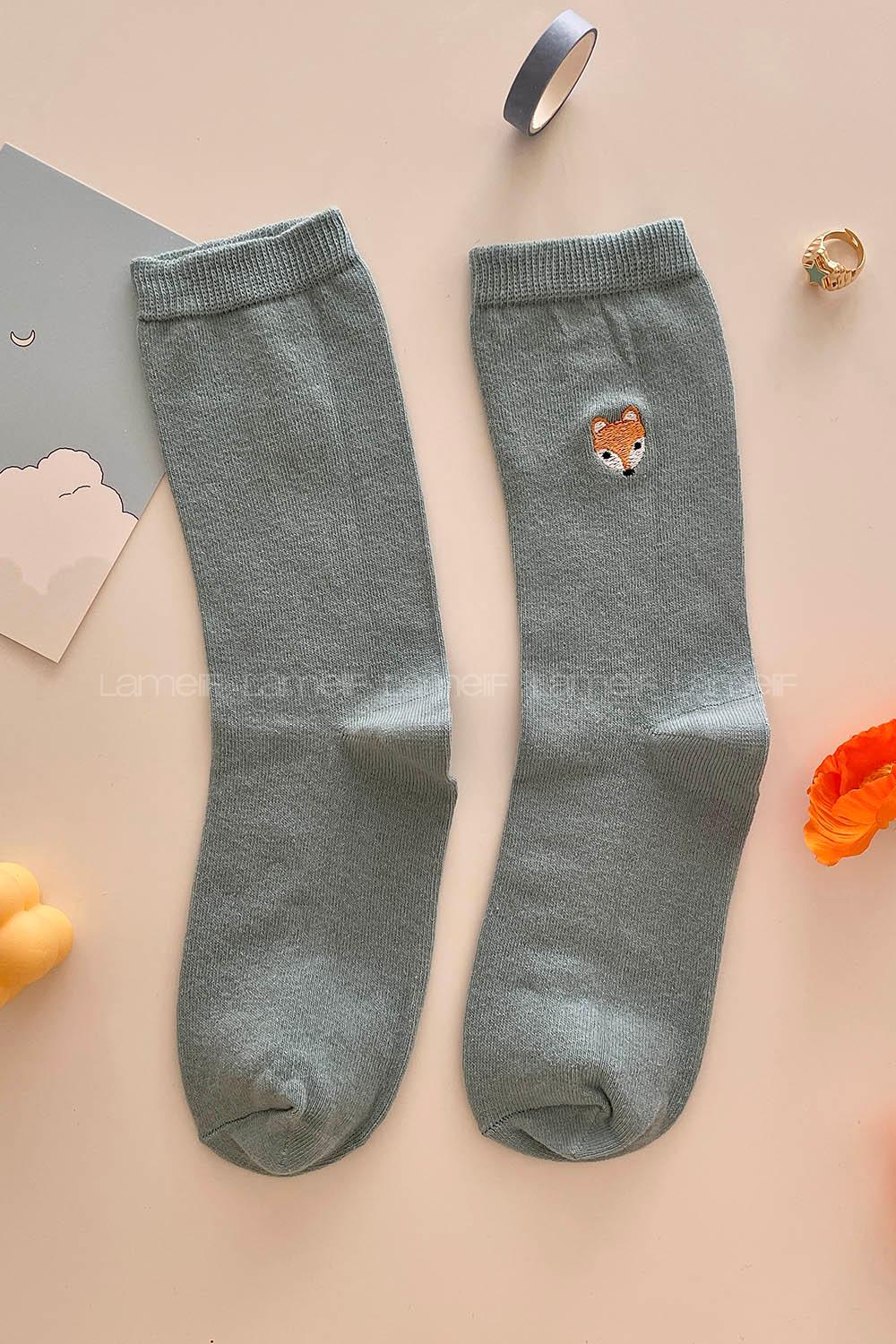 Modalamelif Tilki Nakış İşlemeli Soket Çorap Bebe Mavi