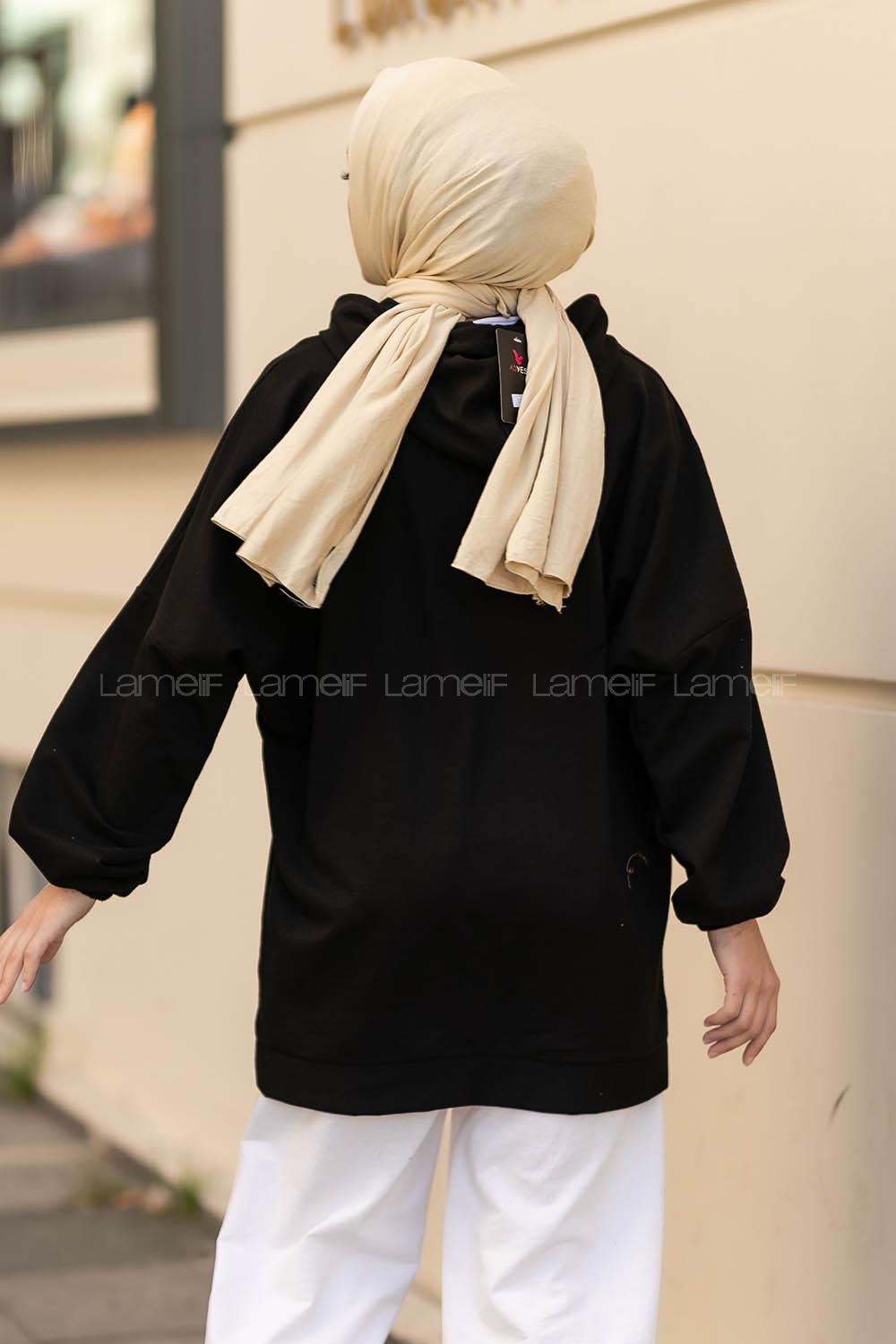 Modalamelif Yale Yazı Baskılı Kapüşon Detaylı Kanguru Cepli Sweat Siyah