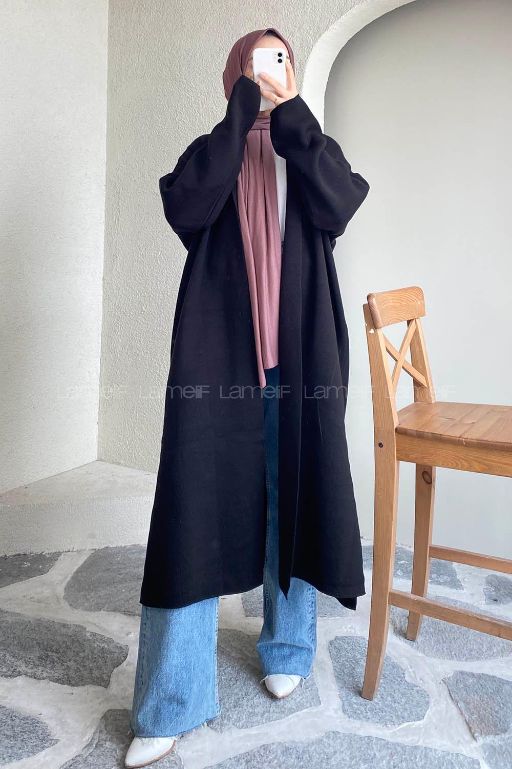 Modalamelif Düz Renk Triko Yırtmaçlı Hırka Siyah