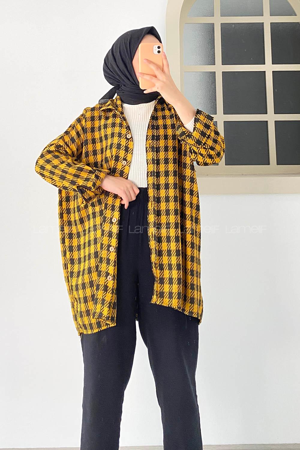 Modalamelif Tek Cepli Ekose Desenli Gömlek Hardal Sarısı