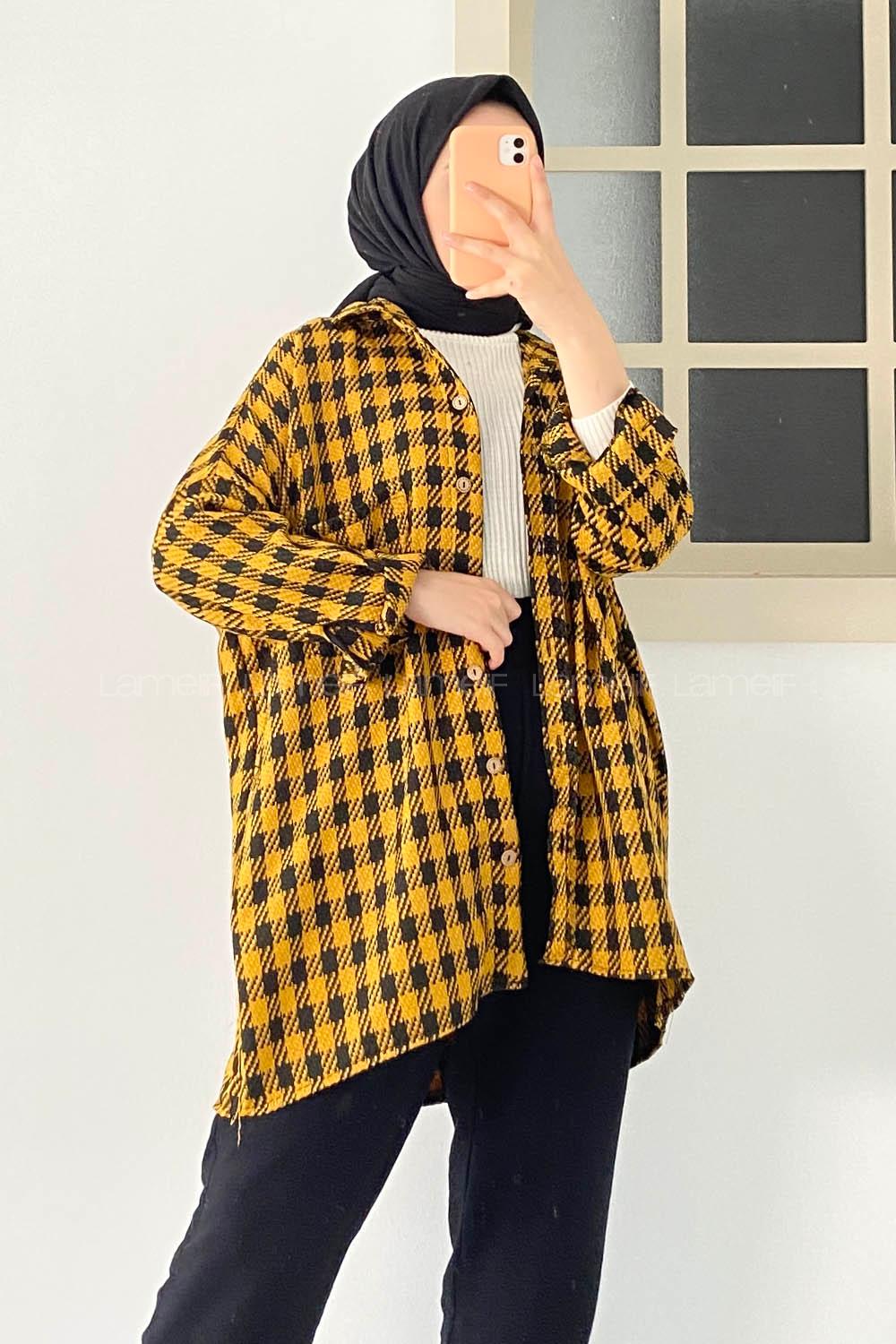 Modalamelif Tek Cepli Ekose Desenli Gömlek Hardal Sarısı