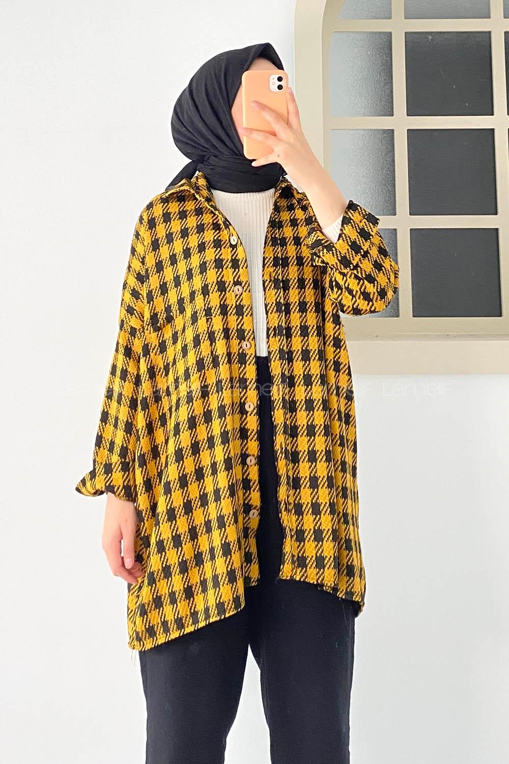 Modalamelif Tek Cepli Ekose Desenli Gömlek Hardal Sarısı