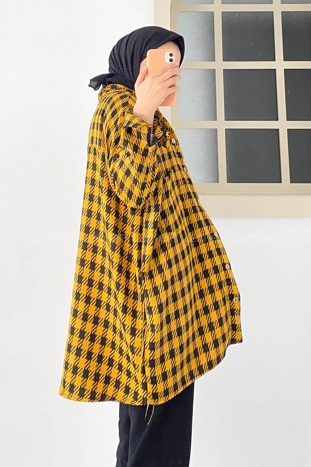 Modalamelif Tek Cepli Ekose Desenli Gömlek Hardal Sarısı