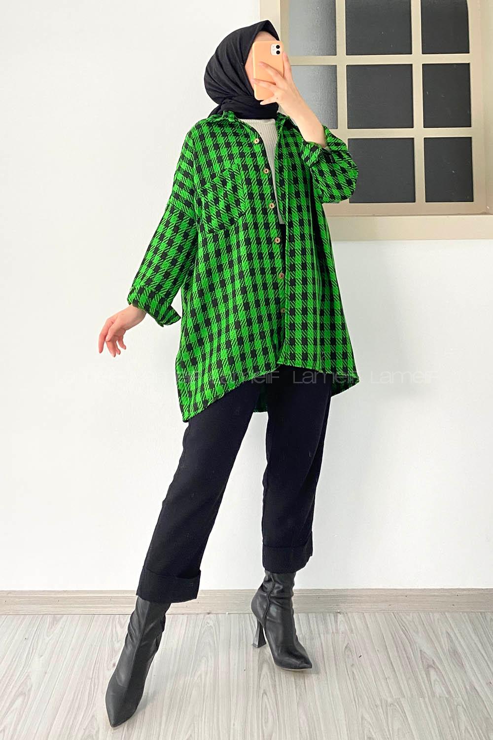 Modalamelif  Tek Cepli Ekose Desenli Gömlek Yeşil