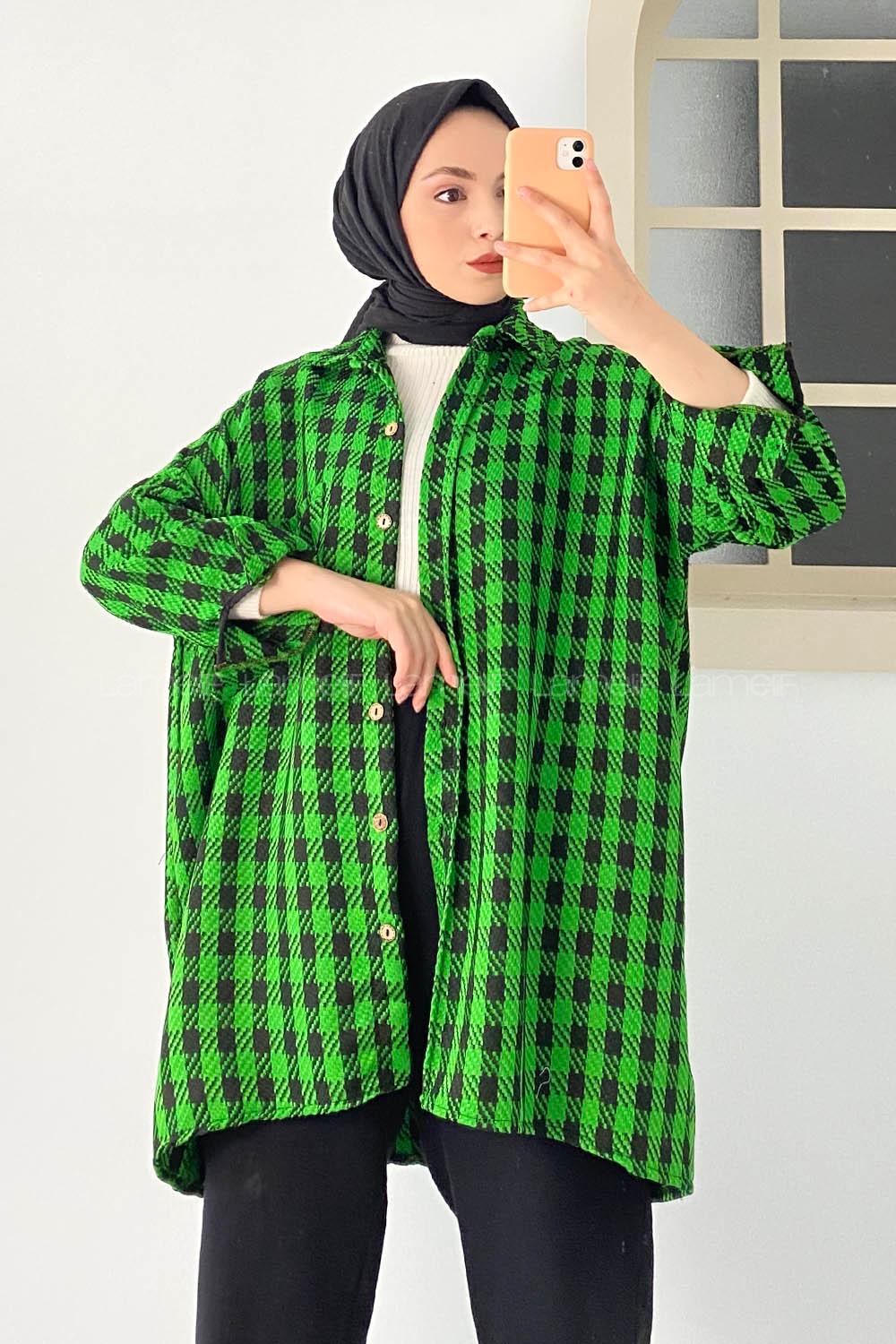 Modalamelif  Tek Cepli Ekose Desenli Gömlek Yeşil