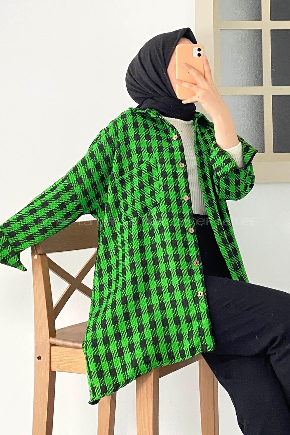 Modalamelif  Tek Cepli Ekose Desenli Gömlek Yeşil