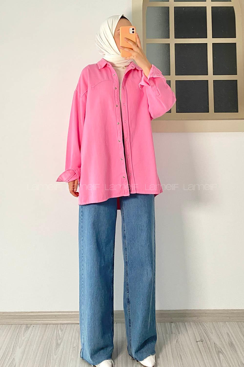 Modalamelif Önü ÇıtÇıt Düğmeli  Gömlek Pembe